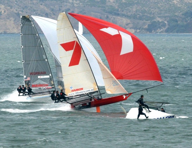 18 foot skiffs charging downwind