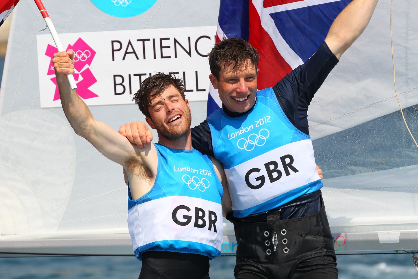 Luke (left) celebrating 2012 silver with Stuart Bithell
